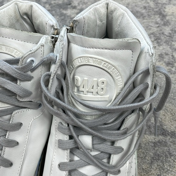 New P448 F22 Taylor Platform High Top Sneaker Side Zip Iridescent Strip Sz 42 - Picture 8 of 16